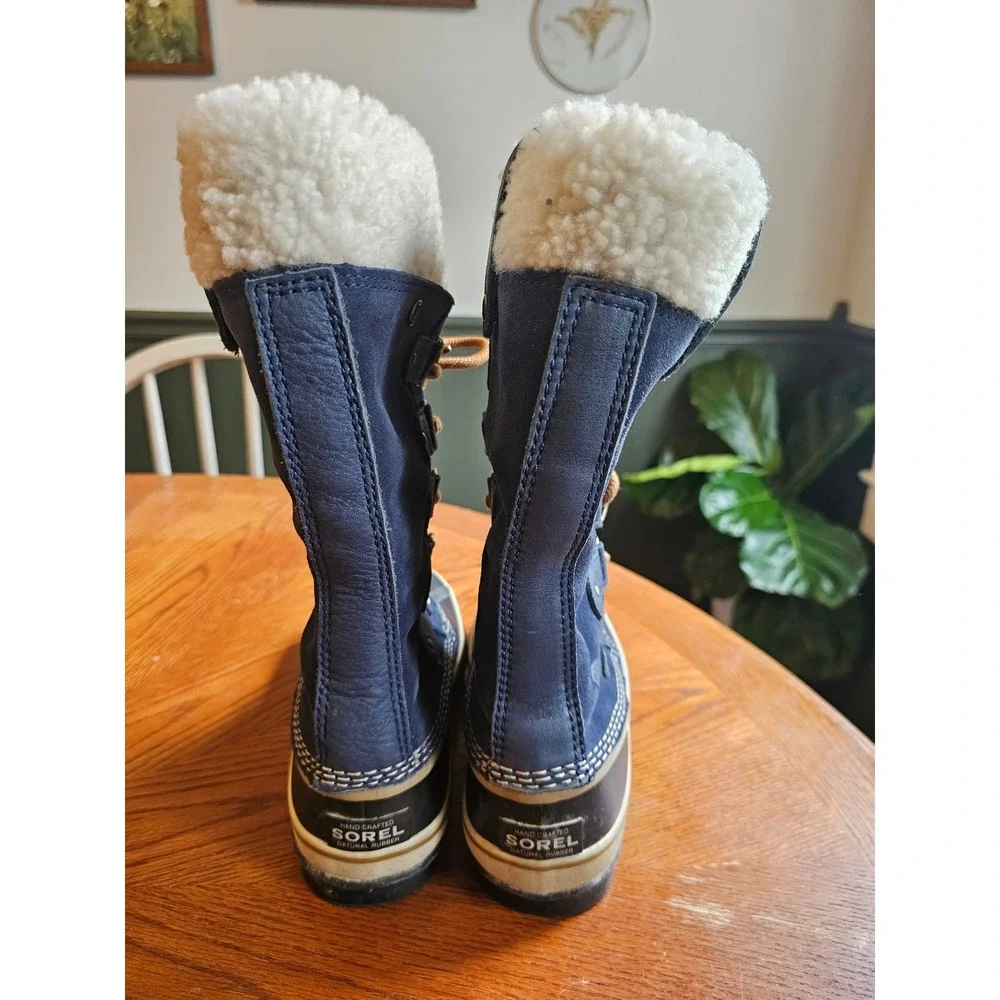 Sorel Joan of Arctic shearling Winter Snow Boots Navy Blue Waterproof Suede sz 6